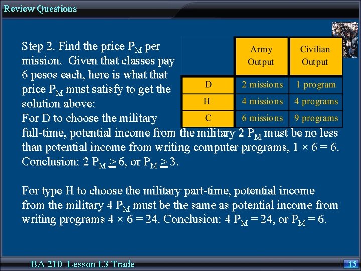 Review Questions Step 2. Find the price PM per mission. Given that classes pay