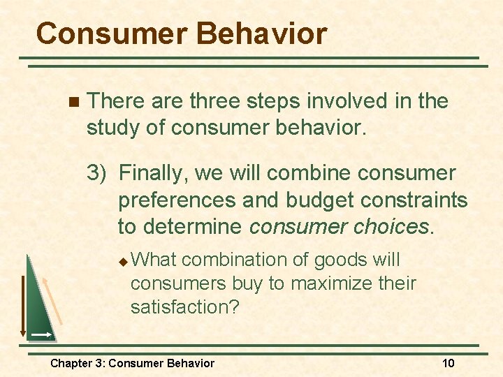 Consumer Behavior n There are three steps involved in the study of consumer behavior. Consumer Behavior n There are three steps involved in the study of consumer behavior.