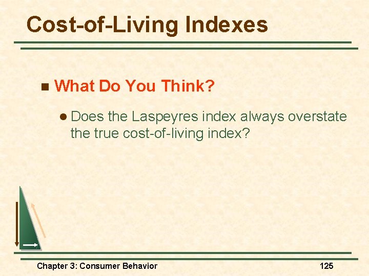 Cost-of-Living Indexes n What Do You Think? l Does the Laspeyres index always overstate Cost-of-Living Indexes n What Do You Think? l Does the Laspeyres index always overstate
