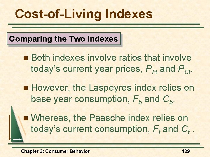Cost-of-Living Indexes Comparing the Two Indexes n Both indexes involve ratios that involve today’s Cost-of-Living Indexes Comparing the Two Indexes n Both indexes involve ratios that involve today’s