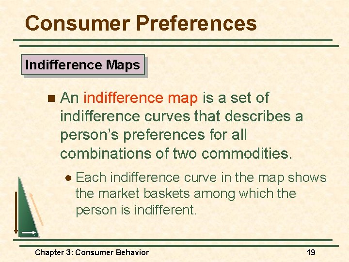 Consumer Preferences Indifference Maps n An indifference map is a set of indifference curves Consumer Preferences Indifference Maps n An indifference map is a set of indifference curves