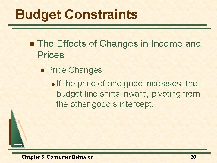 Budget Constraints n The Effects of Changes in Income and Prices l Price Changes Budget Constraints n The Effects of Changes in Income and Prices l Price Changes