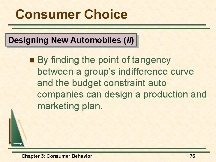 Consumer Choice Designing New Automobiles (II) n By finding the point of tangency between Consumer Choice Designing New Automobiles (II) n By finding the point of tangency between