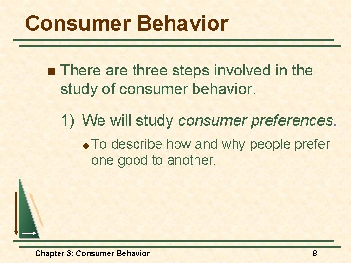 Consumer Behavior n There are three steps involved in the study of consumer behavior. Consumer Behavior n There are three steps involved in the study of consumer behavior.