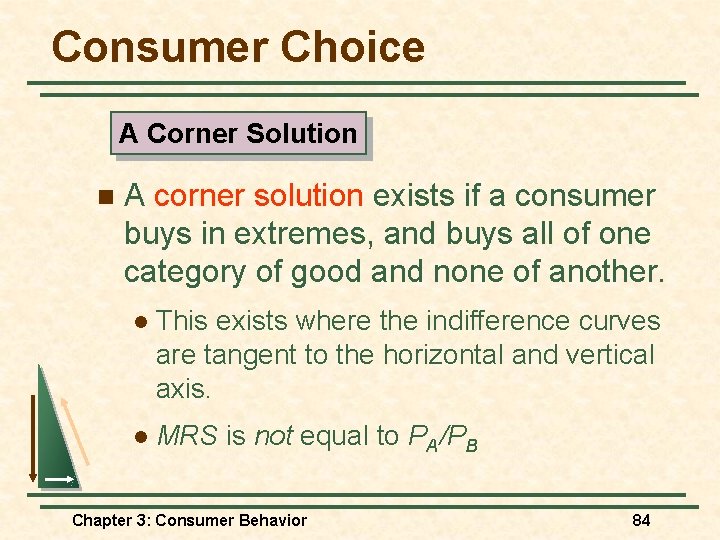 Consumer Choice A Corner Solution n A corner solution exists if a consumer buys Consumer Choice A Corner Solution n A corner solution exists if a consumer buys
