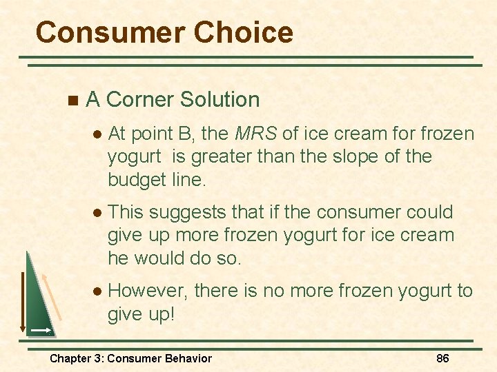 Consumer Choice n A Corner Solution l At point B, the MRS of ice Consumer Choice n A Corner Solution l At point B, the MRS of ice