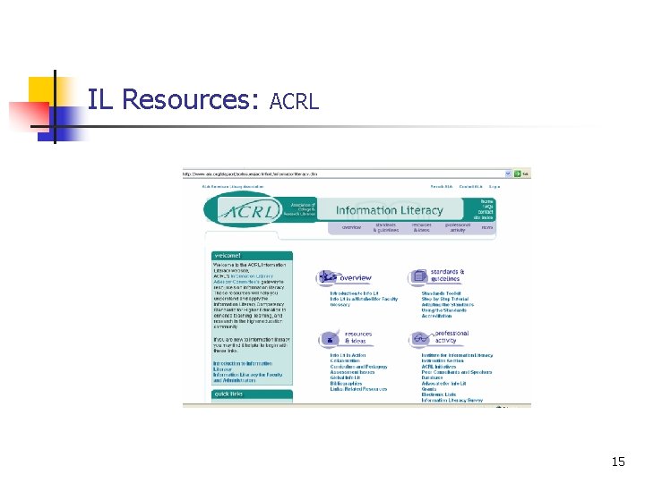 IL Resources: ACRL 15 
