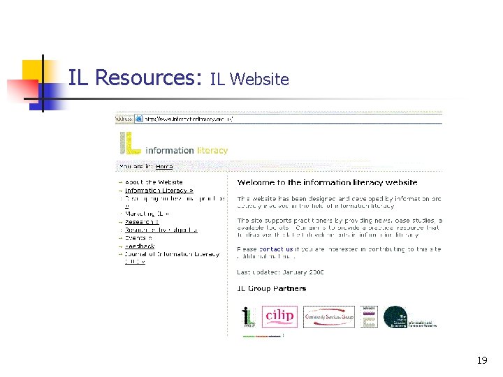 IL Resources: IL Website 19 