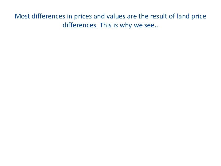 Most differences in prices and values are the result of land price differences. This