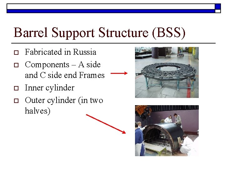 Barrel Support Structure (BSS) o o Fabricated in Russia Components – A side and