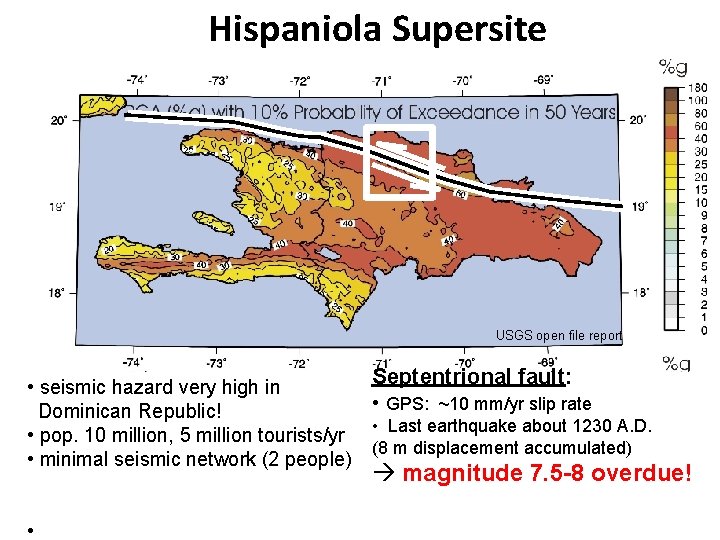 Hispaniola Supersite USGS open file report Septentrional fault: • seismic hazard very high in