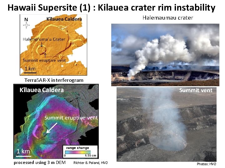 Hawaii Supersite (1) : Kilauea crater rim instability Halemaumau crater Terra. SAR-X interferogram Summit