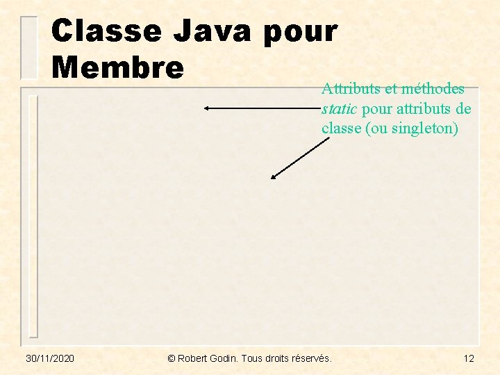 Classe Java pour Membre Attributs et méthodes static pour attributs de classe (ou singleton)
