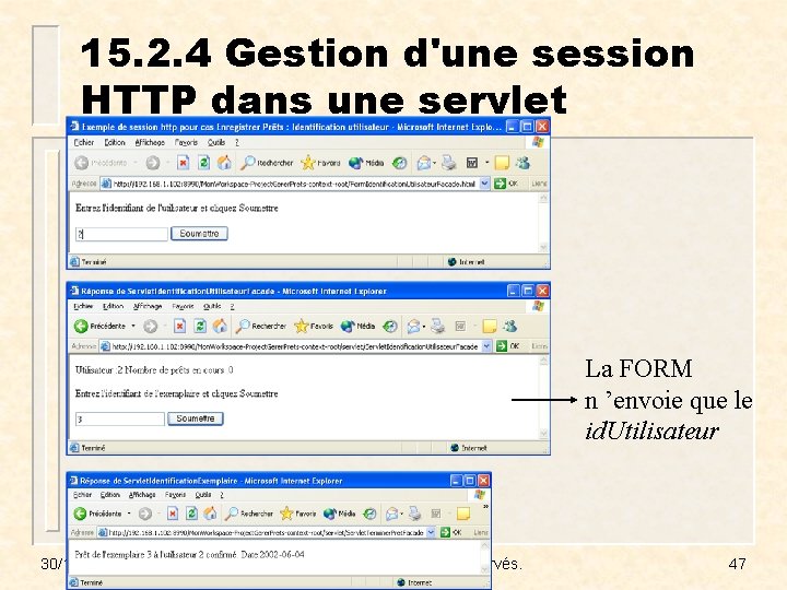 15. 2. 4 Gestion d'une session HTTP dans une servlet La FORM n ’envoie