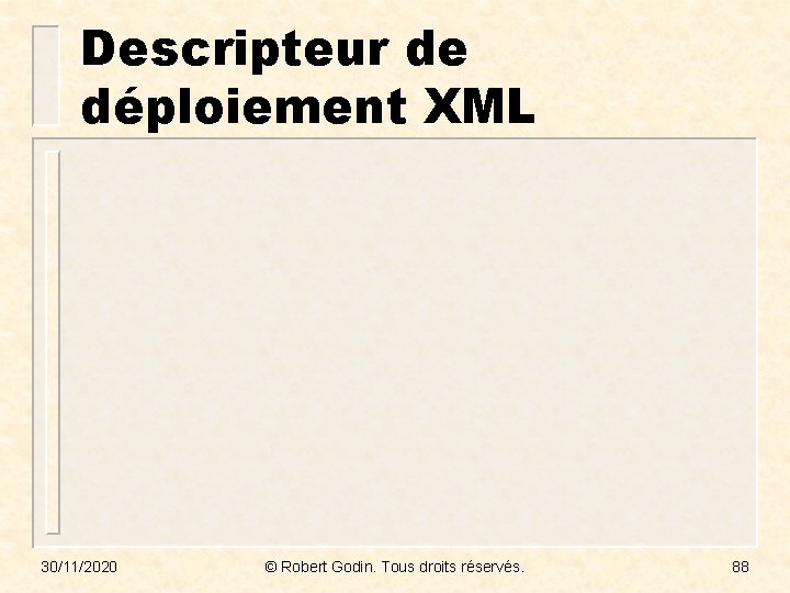 Descripteur de déploiement XML 30/11/2020 © Robert Godin. Tous droits réservés. 88 