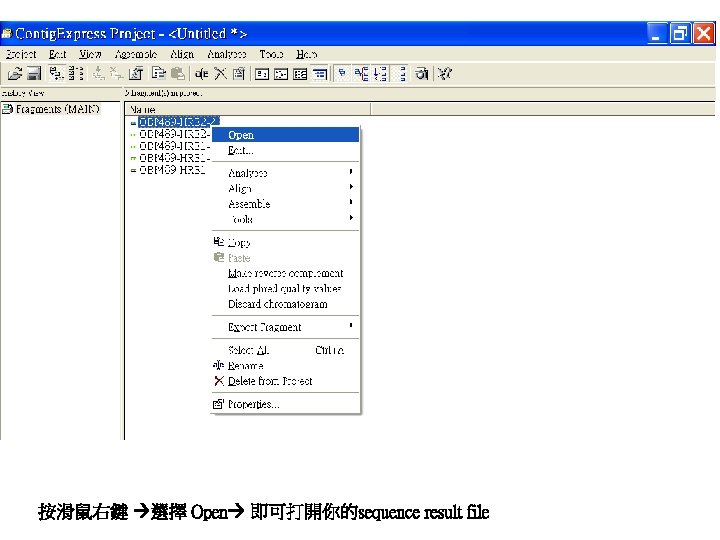 按滑鼠右鍵 選擇 Open 即可打開你的sequence result file 