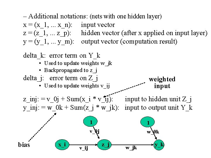 – Additional notations: (nets with one hidden layer) x = (x_1, . . .