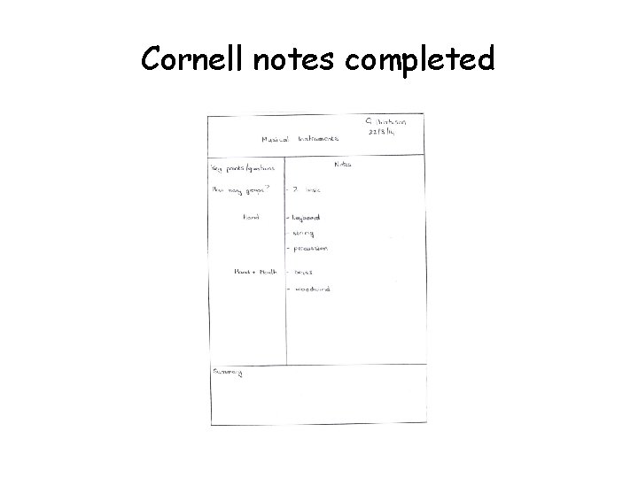 Cornell notes completed 