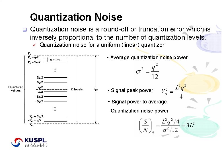 Quantization Noise q Quantization noise is a round-off or truncation error which is inversely