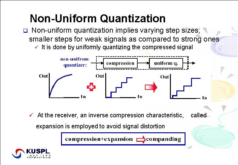 Non-Uniform Quantization q Non-uniform quantization implies varying step sizes; smaller steps for weak signals