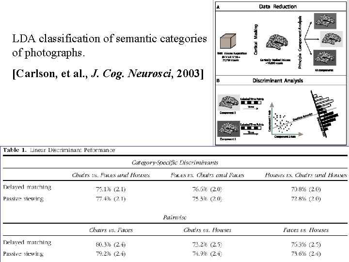 LDA classification of semantic categories of photographs. [Carlson, et al. , J. Cog. Neurosci,