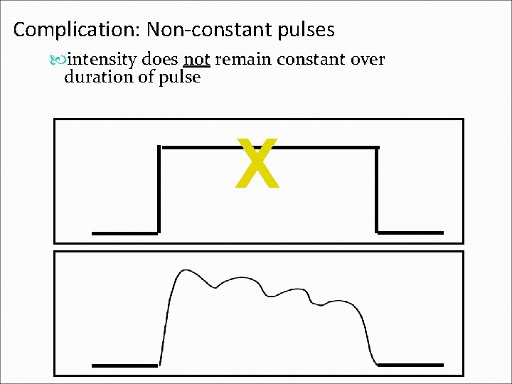 Complication: Non-constant pulses intensity does not remain constant over duration of pulse X Complication: Non-constant pulses intensity does not remain constant over duration of pulse X