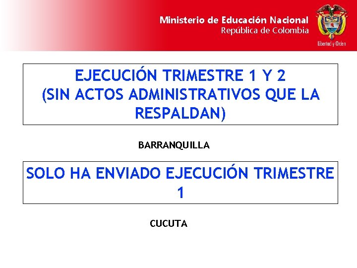 Ministerio de Educación Nacional República de Colombia EJECUCIÓN TRIMESTRE 1 Y 2 (SIN ACTOS