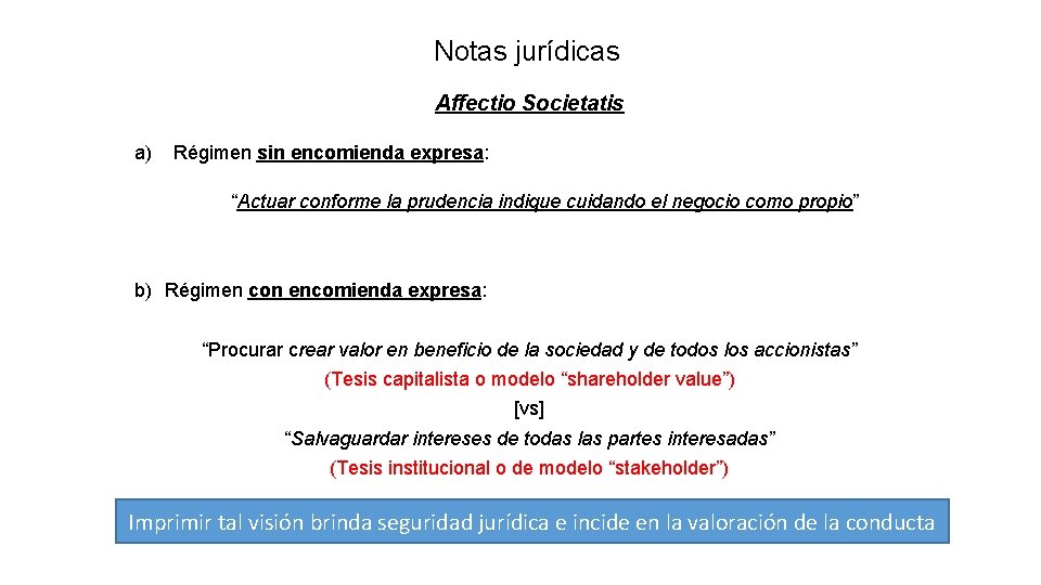 Notas jurídicas Affectio Societatis a) Régimen sin encomienda expresa: “Actuar conforme la prudencia indique