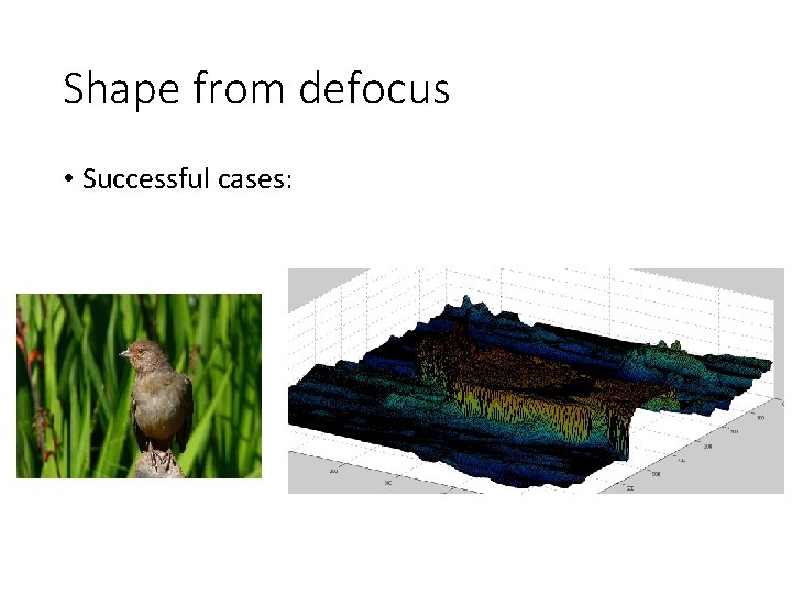 Shape from defocus • Successful cases: 