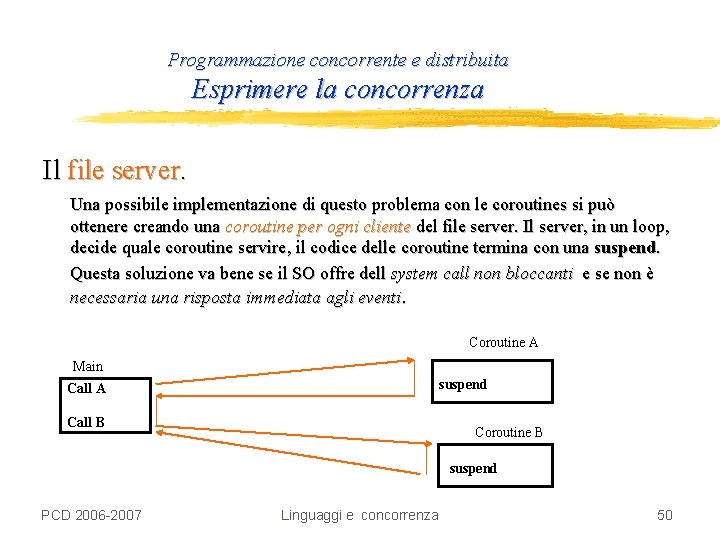 Programmazione concorrente e distribuita Esprimere la concorrenza Il file server. Una possibile implementazione di