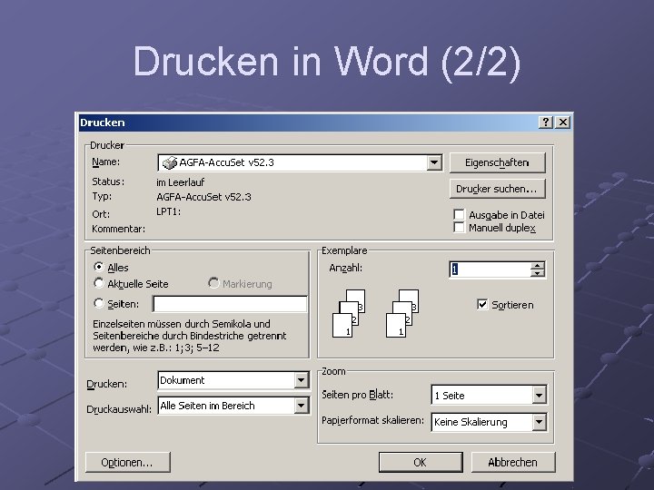 Drucken in Word (2/2) 