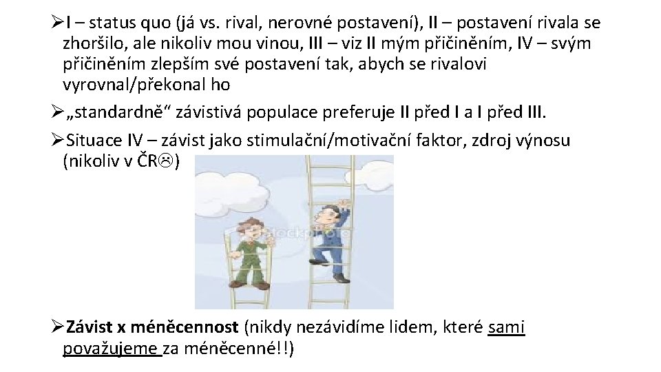 ØI – status quo (já vs. rival, nerovné postavení), II – postavení rivala se