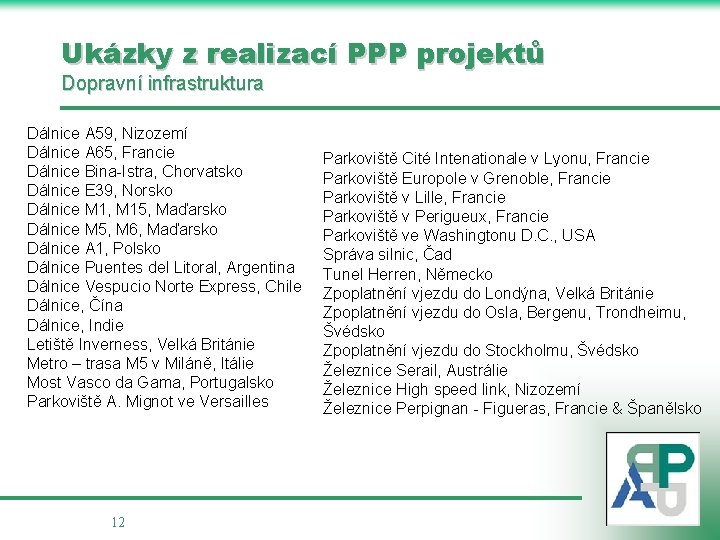 Ukázky z realizací PPP projektů Dopravní infrastruktura Dálnice A 59, Nizozemí Dálnice A 65,