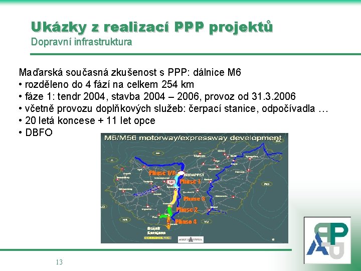 Ukázky z realizací PPP projektů Dopravní infrastruktura Maďarská současná zkušenost s PPP: dálnice M