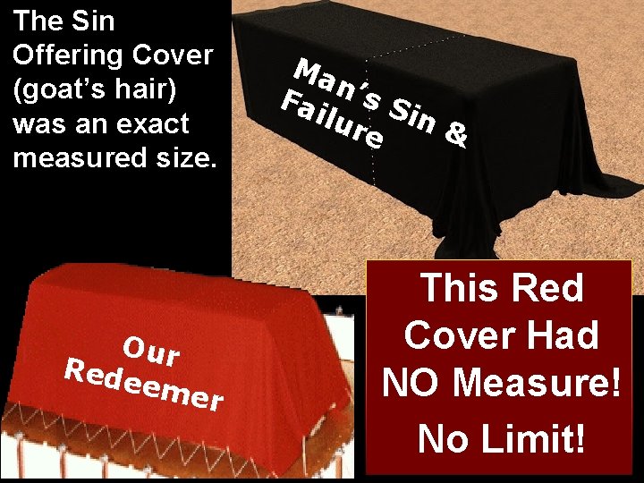 The Sin Offering Cover (goat’s hair) was an exact measured size. Our Rede eme