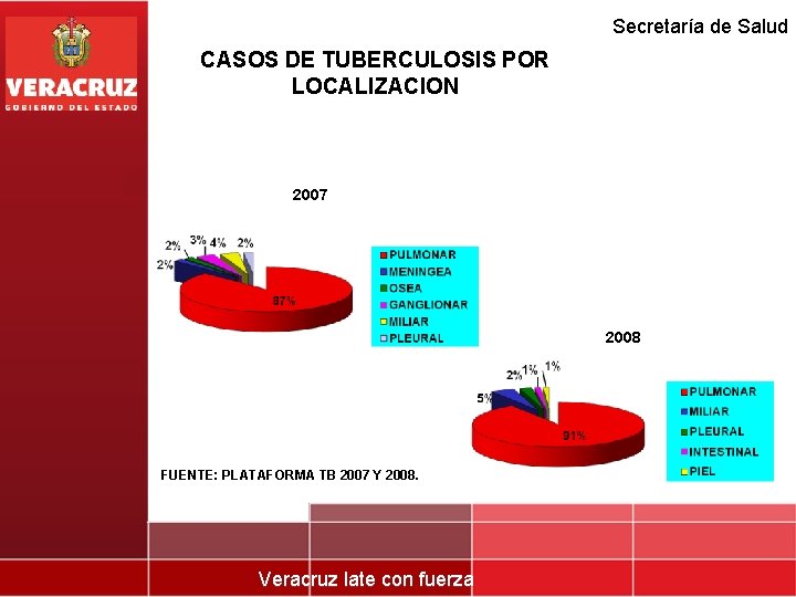 Secretaría de Salud CASOS DE TUBERCULOSIS POR LOCALIZACION 2007 2008 FUENTE: PLATAFORMA TB 2007