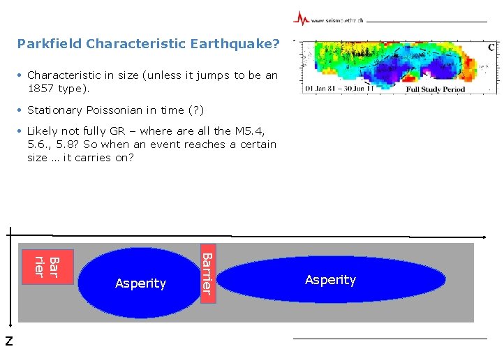 Parkfield Characteristic Earthquake? • Characteristic in size (unless it jumps to be an 1857