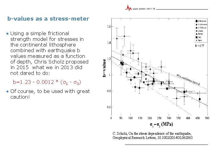 b-values as a stress-meter • Using a simple frictional strength model for stresses in