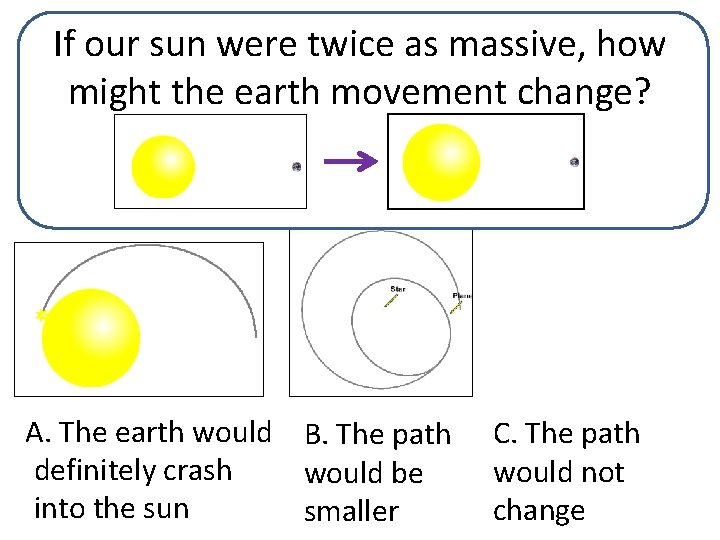 If our sun were twice as massive, how might the earth movement change? A.