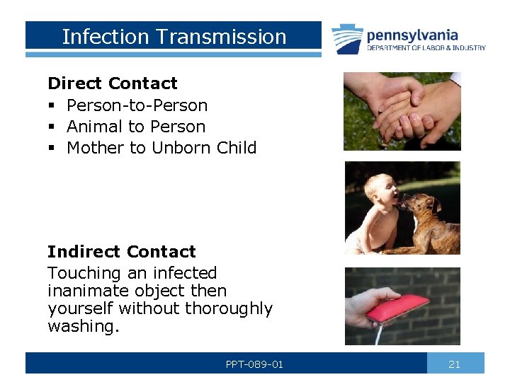Infection Transmission Direct Contact § Person-to-Person § Animal to Person § Mother to Unborn