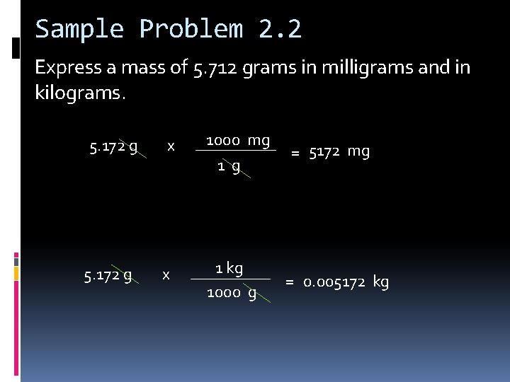 Sample Problem 2. 2 Express a mass of 5. 712 grams in milligrams and