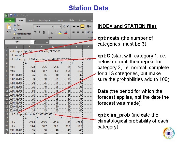 Station Data INDEX and STATION files cpt: ncats (the number of categories; must be