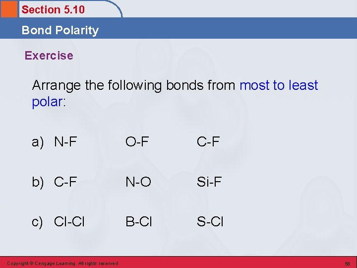 Section 5. 10 Bond Polarity Exercise Arrange the following bonds from most to least