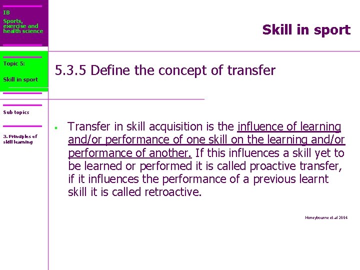 IB Sports, exercise and health science Topic 5: Core 2: Skill in sport 5.