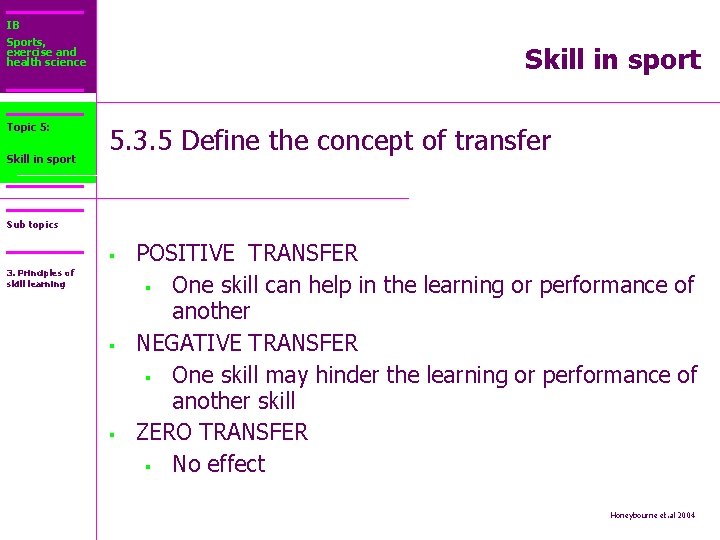 IB Sports, exercise and health science Topic 5: Core 2: Skill in sport 5.