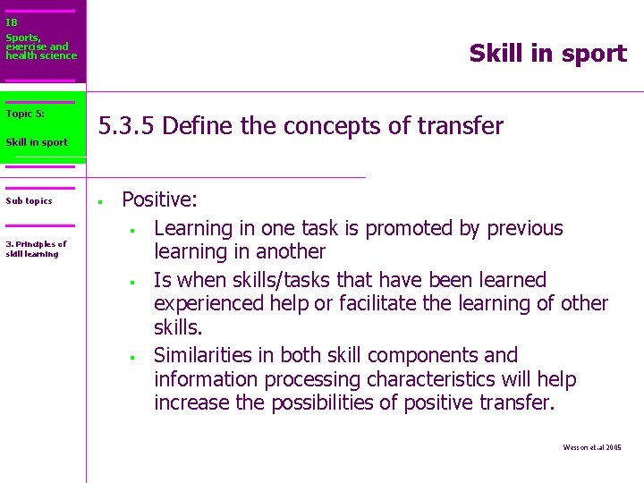 IB Sports, exercise and health science Topic 5: Core 2: Skill in sport Sub