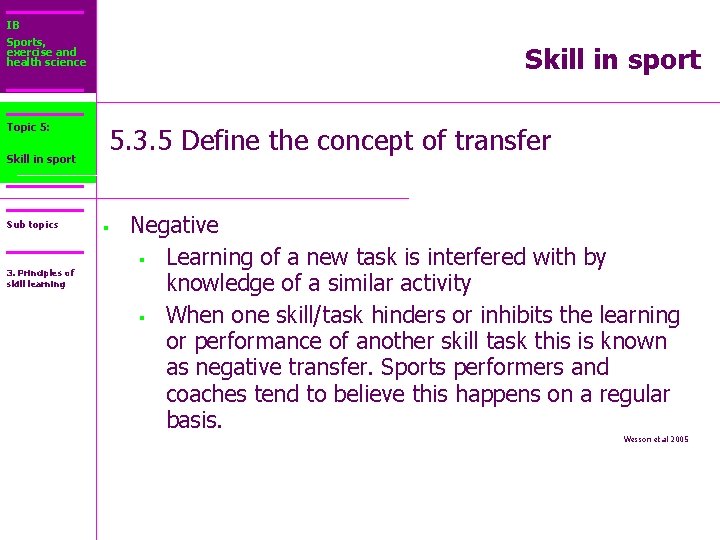 IB Sports, exercise and health science Topic 5: Core 2: Skill in sport Sub