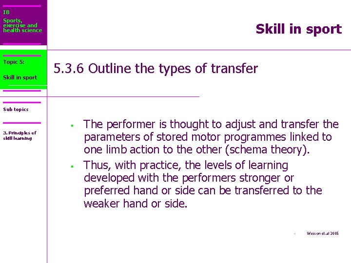 IB Sports, exercise and health science Topic 5: Core 2: Skill in sport 5.