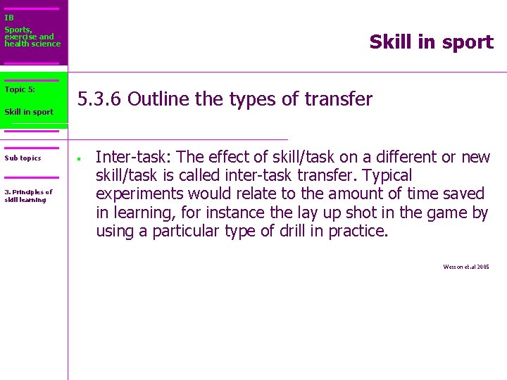IB Sports, exercise and health science Topic 5: Core 2: Skill in sport Sub