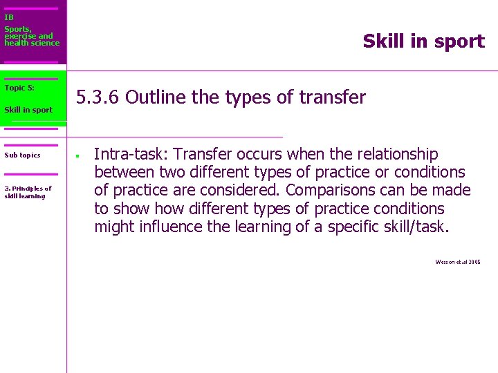 IB Sports, exercise and health science Topic 5: Core 2: Skill in sport Sub